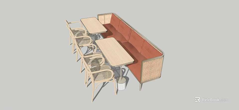 Modern Public Bench With Wooden Frame Orange Cushions And Woven Seats For Outdoor Dining Areas 3d model 