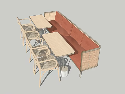Modern Public Bench With Wooden Frame Orange Cushions And Woven Seats For Outdoor Dining Areas 3d model