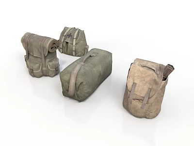 Various Styles Military Green Canvas Daily Use Bags With Straps And Pockets 3d model