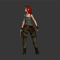 Red Haired Female Character Holding Knife in Gray Tank Top Camouflage Pants with Arm Bandage