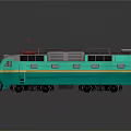 Green Electric Train Model with Yellow Stripes Red Pantograph and Dark Background Reflection