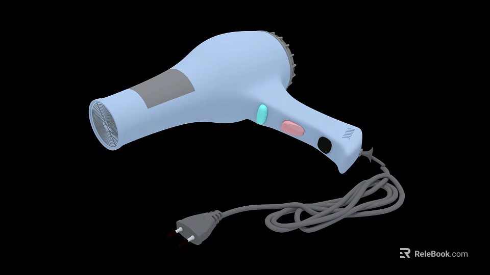 Smart Hair Dryer With Light Blue Design Handle Colorful Buttons And Power Cord 3d model 