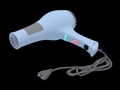 Smart Hair Dryer With Light Blue Design Handle Colorful Buttons And Power Cord 3d model