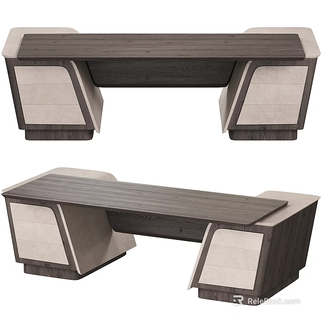 Modern Dining Table With Wooden Top Beige Side Panels And Sturdy Base Design 3d model 