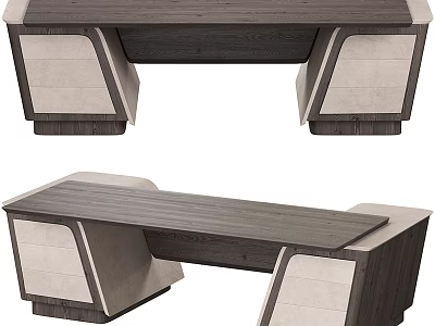 Modern Dining Table With Wooden Top Beige Side Panels And Sturdy Base Design 3d model