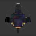 Standing Pixelated Penguin with Black Body Yellow White Belly Orange Beak on Dark Reflective Background