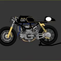 Custom Retro Black Motorcycle With Yellow Accents Round Headlights Exposed Engine 3d model