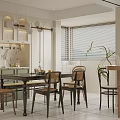 Modern Restaurant Interior With Dining Table Chairs Green Cabinets And Decorative Plants