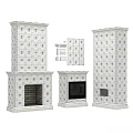 Various Decorative Tiled Fireplaces With White And Green Ornate Patterns 3d model
