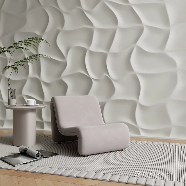 Modern 3D Wall Panel In Living Room With Sofa And Side Table 3d model 