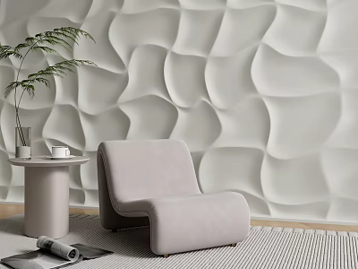 Modern 3D Wall Panel In Living Room With Sofa And Side Table 3d model