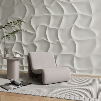 Background wall streamlined background wall creative background cream single chair 3d model