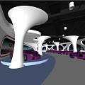 Modern Lamborghini Showroom With Multiple Colored Sports Cars And Curved White Pillars