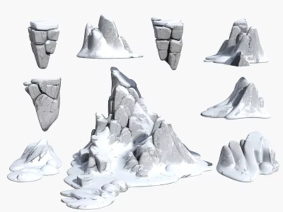 3D Snow Covered Rock Models Featuring Various Mountain Cliff And Peak Shapes 3d model