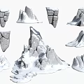 3D Snow Covered Rock Models Featuring Various Mountain Cliff And Peak Shapes