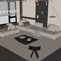 Sofa Coffee Table Combination Multi-person Sofa Coffee Table Single Casual Chair Lazy Sofa Metal Floor Lamp Side Table Jewelry Ornaments 3d model
