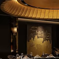 Luxurious Chinese Style Private Dining Room Interior With Round Table Ornate Chairs And Ceiling Lighting