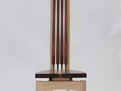 Minimalist Wooden Single Chair Featuring Vertical Slats Backrest And Light Dark Wood Design Elements 3d model