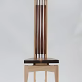Minimalist Wooden Single Chair Featuring Vertical Slats Backrest And Light Dark Wood Design Elements