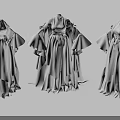 Three Ancient Style White Robes Featuring Flowing Sleeves And Layered Skirt Design