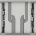 Modern Wardrobe Design With Sliding Doors Decorative Lines And Patterns Open Side Shelves Books Decor