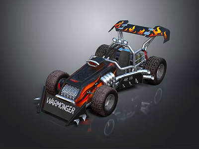 VORHONGER Off Road Race Car With Flame Design Large Tires Exposed Engine And Metal Frame 3d model