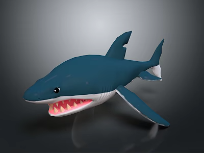 Blue Shark with open mouth and red teeth as toy model on gray background 3d model