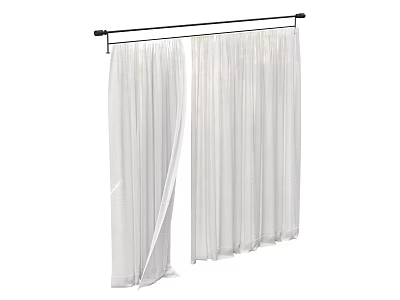 Modern White Sheer Curtain Hanging On Window Rod For Home Decor 3d model