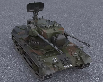 Camouflage Painted Military Tank With Dual Cannons And Radar On Asphalt Ground 3d model
