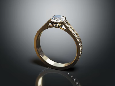 Elegant Gold Diamond Ring With Round Center Stone And Side Accents 3d model