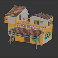 Two Story Yellow Building With Red Tiled Roof Balcony And Brazilian Flag Design