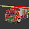 Red Fire Truck With Yellow Ladder And Blue Emergency Lights