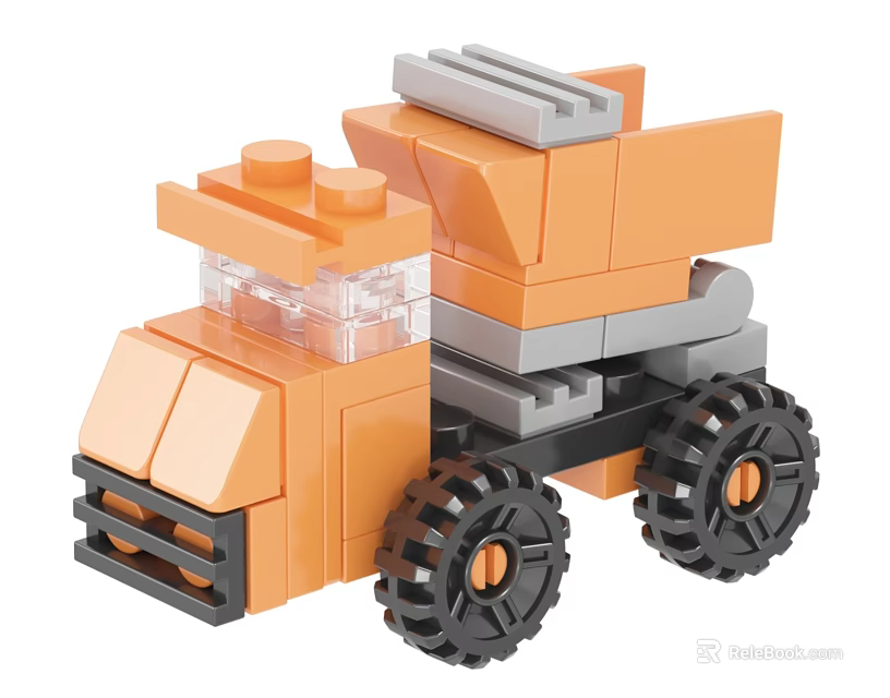 Orange Building Blocks Toy Truck With Black Wheels And Construction Model 3d model 