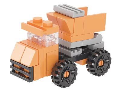 Orange Building Blocks Toy Truck With Black Wheels And Construction Model 3d model