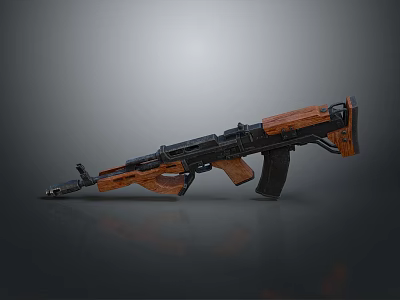 Modern Tactical Rifle With Wooden Stock And Black Metal Barrel Design 3d model