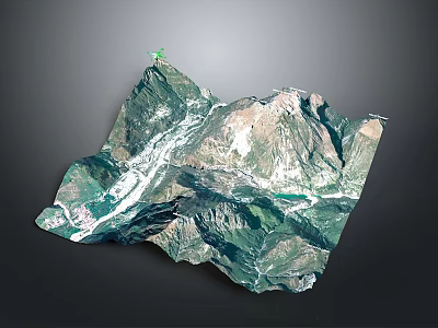 3D Garden Landscape Terrain Model With Mountain Slopes Green Vegetation And Rivers 3d model