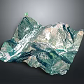 3D Garden Landscape Terrain Model With Mountain Slopes Green Vegetation And Rivers