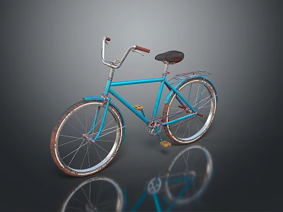 Blue Bicycle With Brown Seat Silver Wheels And Reflection On Smooth Surface 3d model