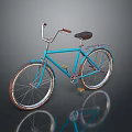 Blue Bicycle With Brown Seat Silver Wheels And Reflection On Smooth Surface 3d model