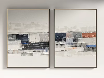 Two Piece Abstract Modern Wall Art With Gray White Blue Orange Hues 3d model