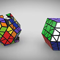 Colorful Rubik's Cubes In Scrambled And Solved States On Gray Background