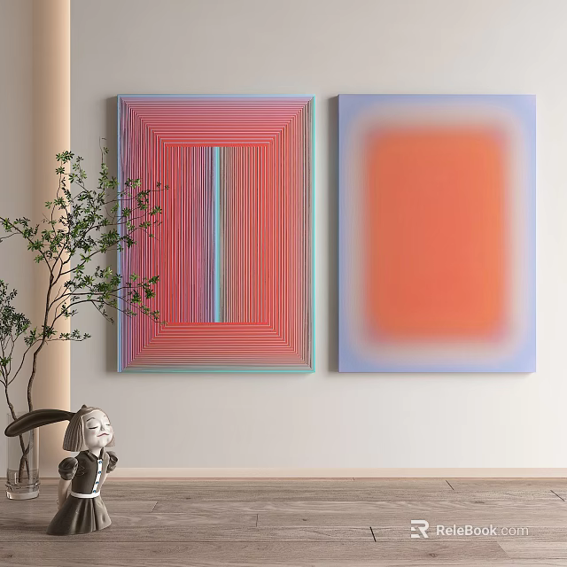 Abstract Wall Art With Geometric Stripes And Gradient Colors In Modern Interior 3d model