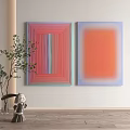 Abstract Wall Art With Geometric Stripes And Gradient Colors In Modern Interior 3d model