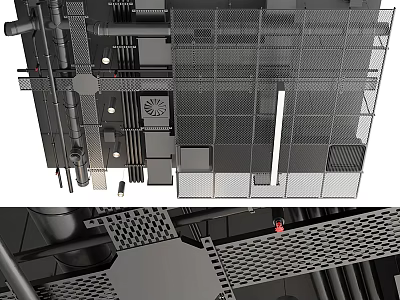 Industrial Metal Piping System With Grid Panels And Mechanical Components 3d model