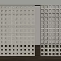 White Building Exterior Wall With Square Hollow Grids And Wooden Floor Opening