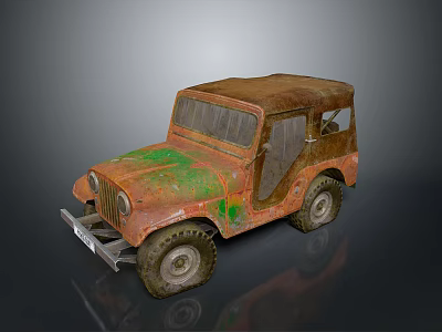 Old Rusty Vintage Off Road Vehicle With Brown Green Patina And Large Tires 3d model