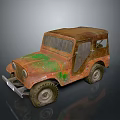 Old Rusty Vintage Off Road Vehicle With Brown Green Patina And Large Tires