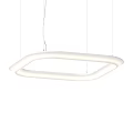 Two White Geometric Shaped Pendant Lights Hanging with Thin Wires Against Dark Background 3d model