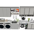 Bathroom Cabinet Frame With Washing Machine Dryer Sink Storage And Decorative Plants