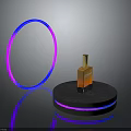 Woman Using Orange Gold Perfume Bottle With Blue Pink Neon Ring And Glowing Edges